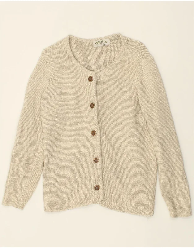 ORVIS Womens Cardigan Sweater UK 14 Medium Beige Cotton