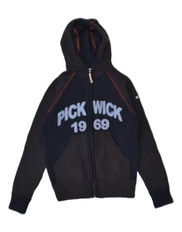 PICKWICK Womens Graphic Hooded Cardigan Sweater UK 14 Large Navy Blue