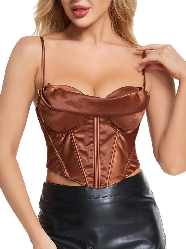 Smooth Satin B Cup Bustier Bra Spaghetti Strap Clubwear Corset Camis Crop Top