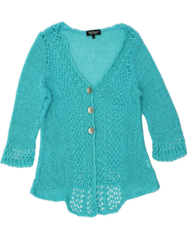 VINTAGE Womens 3/4 Sleeve Asymmetric Cardigan Sweater US 3 Small Turquoise