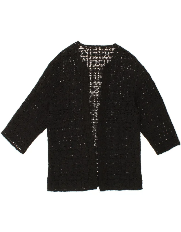 VINTAGE Womens 3/4 Sleeve Crochet Cardigan Sweater UK 10 Small Black