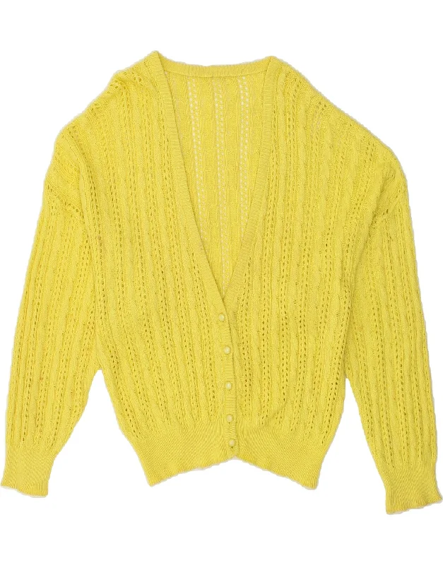 VINTAGE Womens Cardigan Sweater IT 48 XL Yellow Cotton