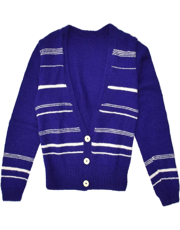 VINTAGE Womens Cardigan Sweater UK 10 Small Blue Striped