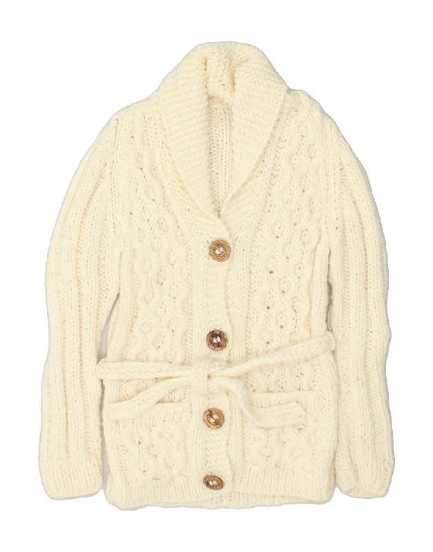 VINTAGE Womens Cardigan Sweater UK 12 Medium Off White