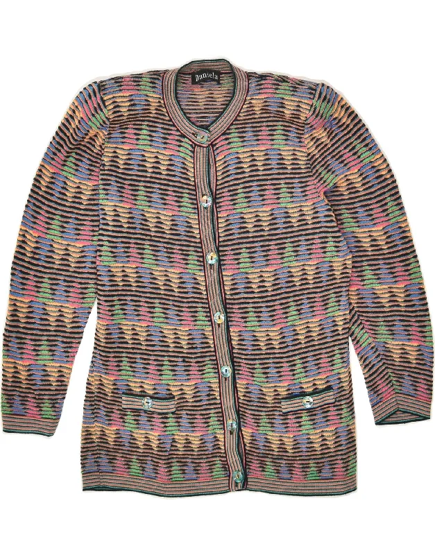 VINTAGE Womens Cardigan Sweater UK 14 Large Multicoloured Striped Cotton