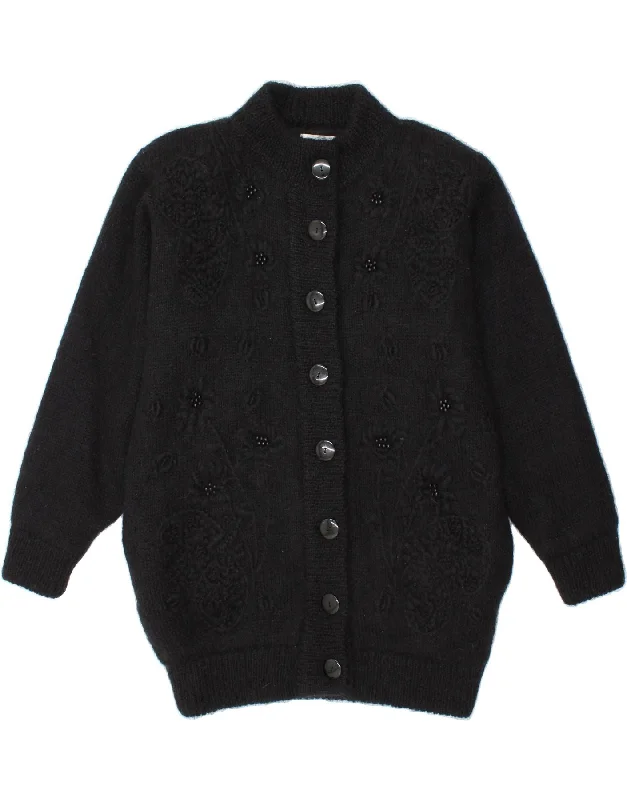 VINTAGE Womens Cardigan Sweater UK 14 Medium Black Acrylic