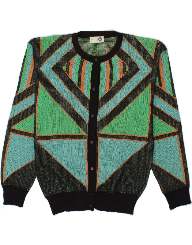 VINTAGE Womens Cardigan Sweater UK 14 Medium Green Geometric