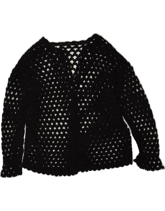 VINTAGE Womens Crochet Cardigan Sweater UK 14 Large Black