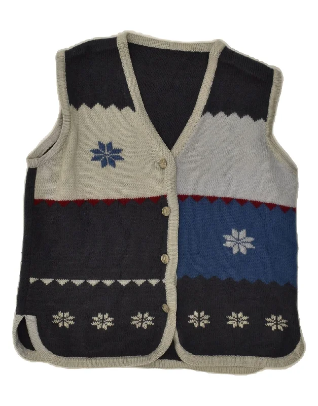 VINTAGE Womens Sleeveless Cardigan Sweater UK 16 Large Navy Blue