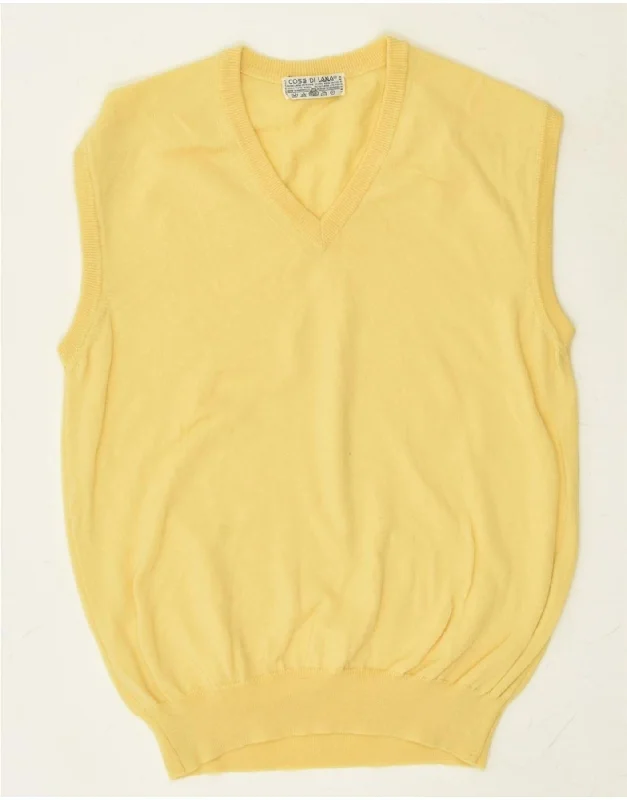 VINTAGE Womens Vest Tank Top UK 10 Small Yellow New Wool