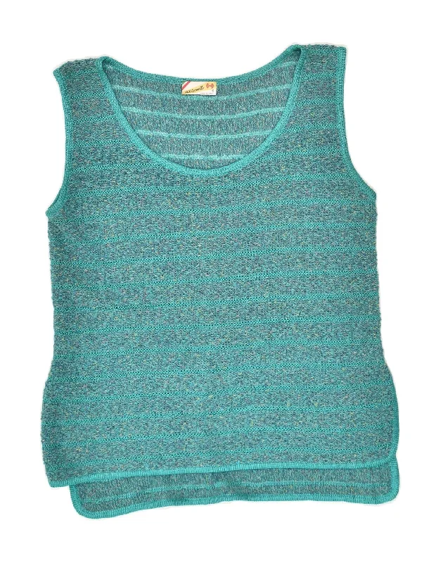 VINTAGE Womens Vest Tank Top UK 18  XL Turquoise Cotton