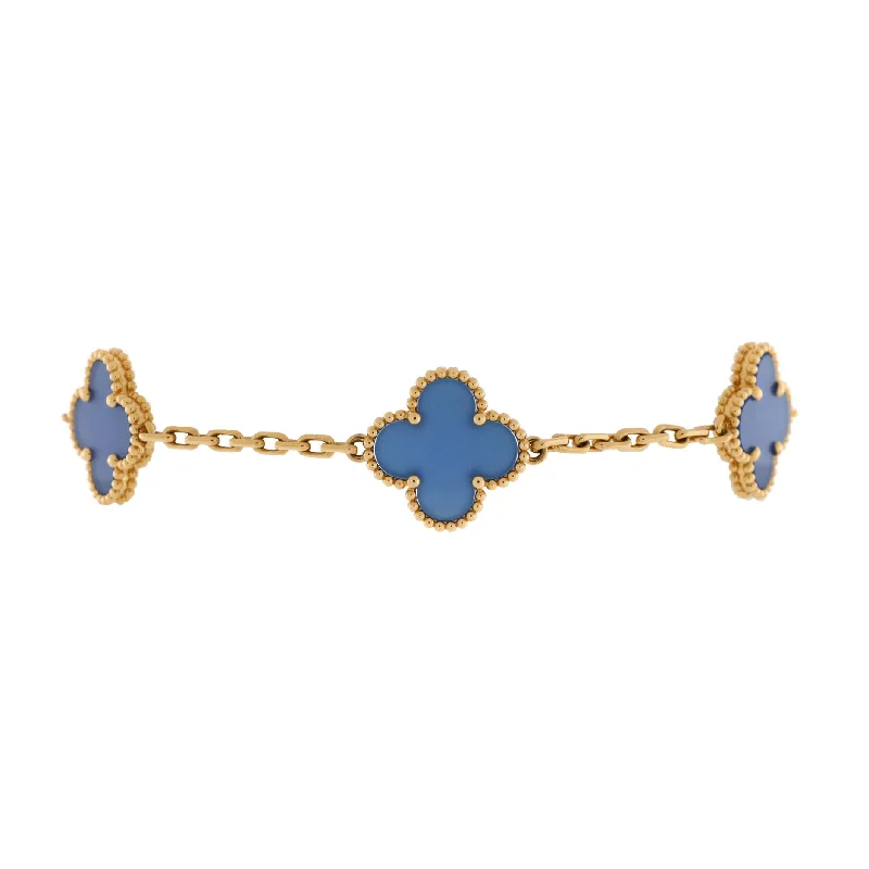 Unmissable Deals On Handmade Jewelry Collections Vintage Alhambra 5 Motifs Bracelet 18K Yellow Gold and Agate