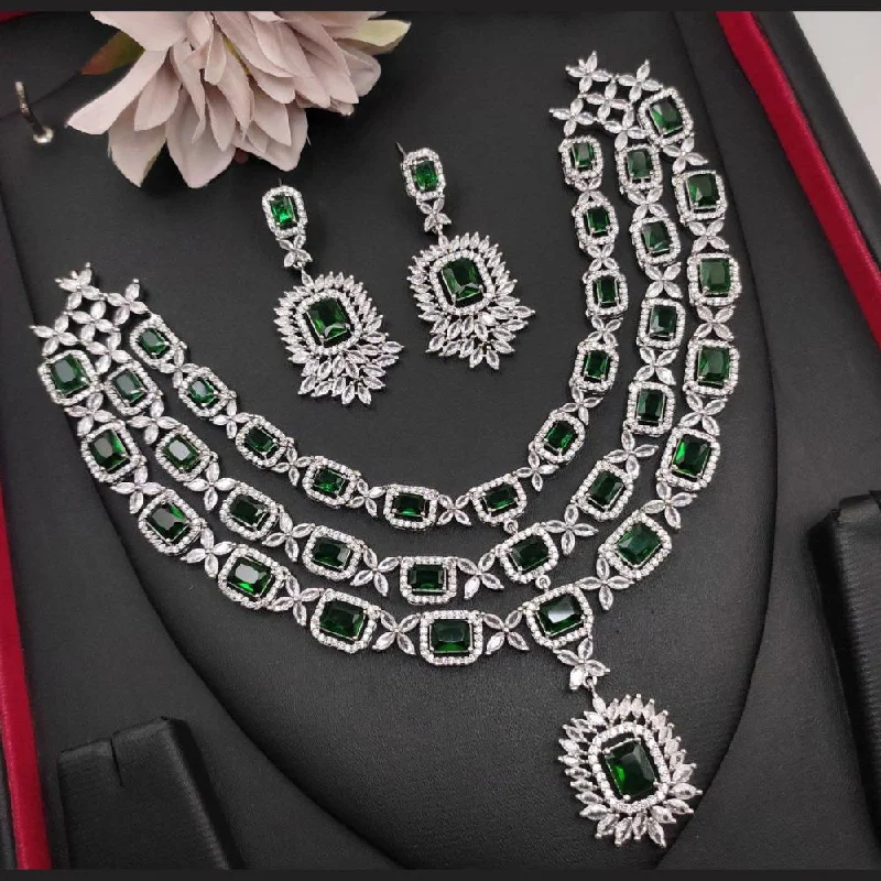 Flash Sale On Stunning Jewelry – Don't Miss Out Aamrapali Silver Plated American Diamond Multi Layer Necklace Set