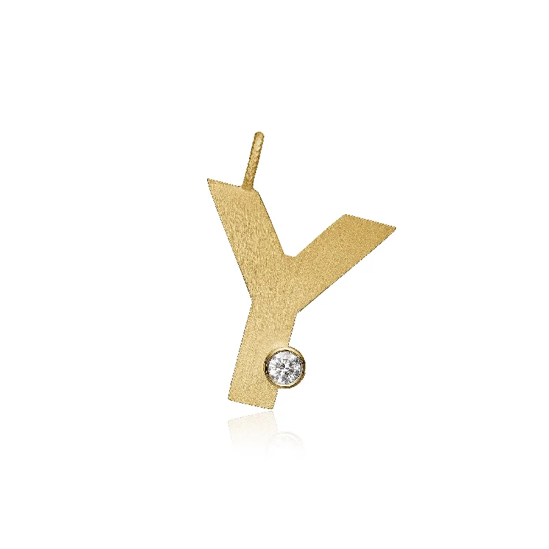 Handcrafted Jewelry Sale – Unique Designs At Low Prices Letter Y 18K Gold Pendant w. Diamond
