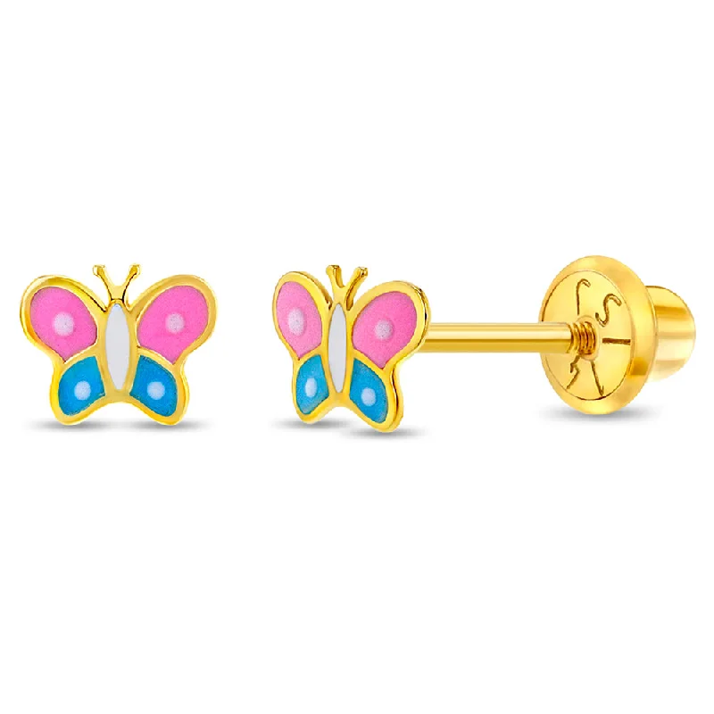 Jewelry Clearance Sale – Final Reductions 14k Gold Colorful Butterfly Baby / Toddler / Kids Earrings Safety Screw Back Enamel
