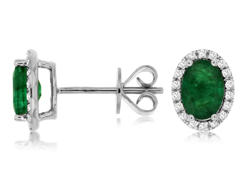 Breathtaking Jewelry, Breathtaking Prices 14K W Gold 0.19ct Diamond and 1.40ct Emerald Halo Earrings