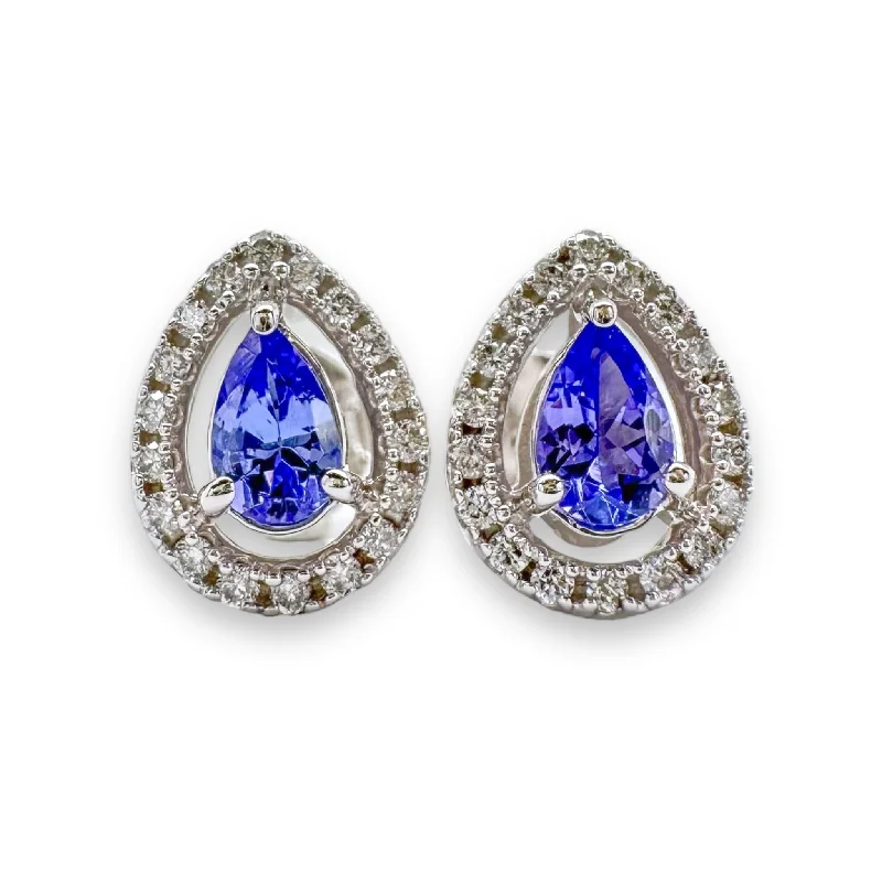 Elegant Jewelry Pieces At Unbelievable Prices 14K W Gold 0.19cttw Diamond and 0.42cttw Tanzanite Halo Earrings